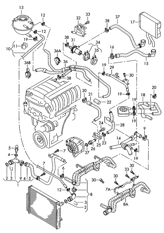 121-045 Touareg 7L coolant cooling system for vehicles with heat exchanger 3.6 BHK