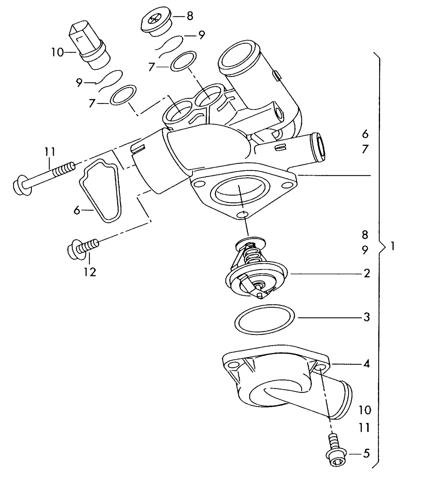 121-075 Touareg 7L coolant regulator housing with thermostat 3.2 BMV,BMX,BRJ