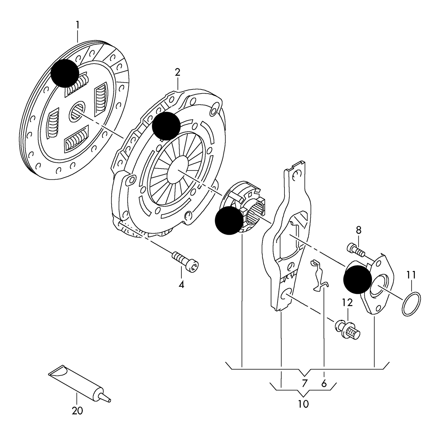 (Items 1,2+7) VWK2086 OEM 3pc Clutch kit 1.2 ltr. 3-cylinder+ CGPA,CGPB