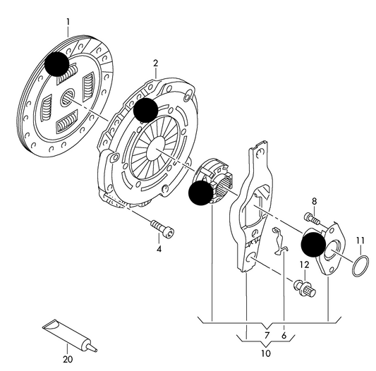 (Items 1,2+7) VWK2086 OEM 3pc Clutch kit 1.2 ltr. 3-cylinder+ CGPA,CGPB