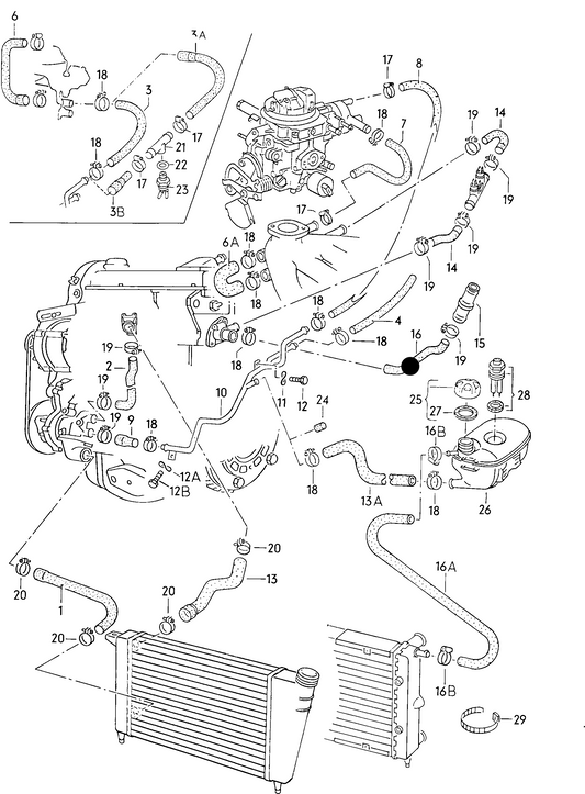 (item 16) 102577 Coolant Hose From Block To Heater: Golf Mk1 (1977-1983), Caddy Mk1 (1983-1992), Scirocco (1974-1992) **Not in stock-Available to order**