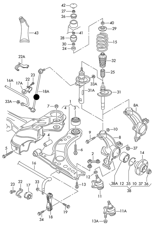 (ITEM 18A) 109692 Front Anti-Roll Bar Link-Right AUDI R32/S3/TT