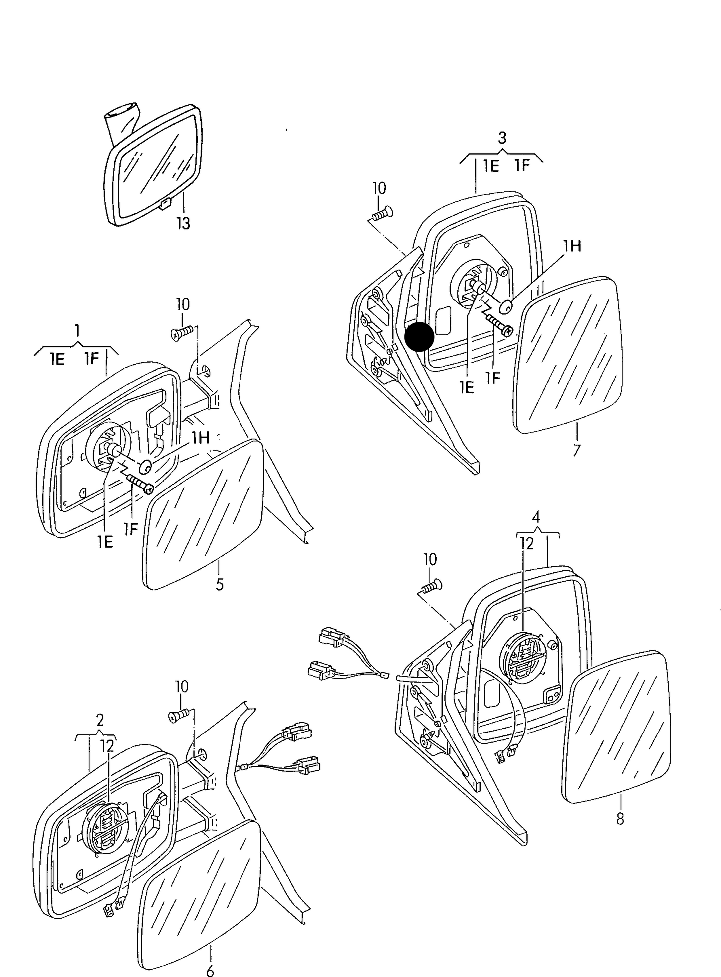 (item 3) 104103 Door Mirror Right (Off-side O/S) Manual T4 91>03