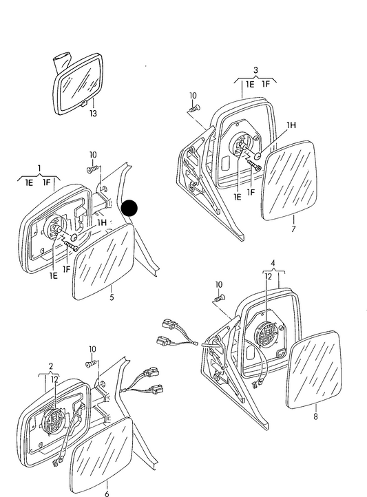 (item 1) 104102 Door Mirror Left (Near-side N/S) Manual T4 91>03