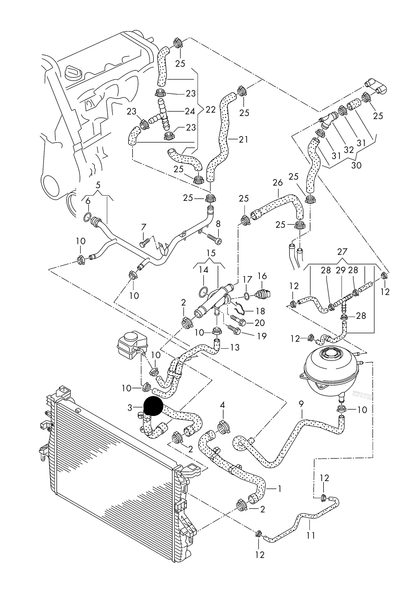 (ITEM 3) 054539 LH Lower radiator coolant hose (flange>coolant radiator)