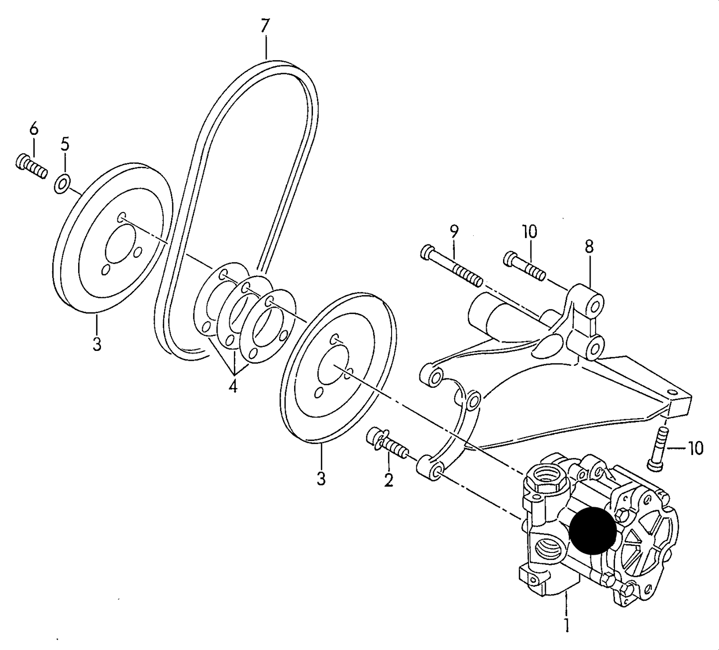 (1) 150053 MEYLE Power steering pump 4-cylinder+ AAM,ABS, 2E,ABF; diesel eng.+ 1Y,AAZ,1Z/T4 ABL,AAC KAYABA F 70-1H090 865>> F 70-1X087 117>>