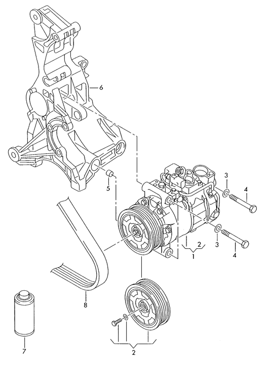 260-010 Audi A4 8K 2008> a/c compressor / connecting and mounting parts for compressor 4-cylinder+ diesel eng. 'Please choose parts from list below'