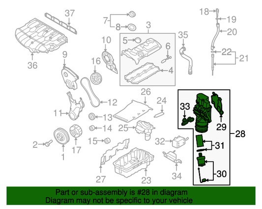 (ITEM 28) 116905 Oil Filter Housing with oil filter 4-cylinder+ CDLC,CDLF 2.0 ltr.