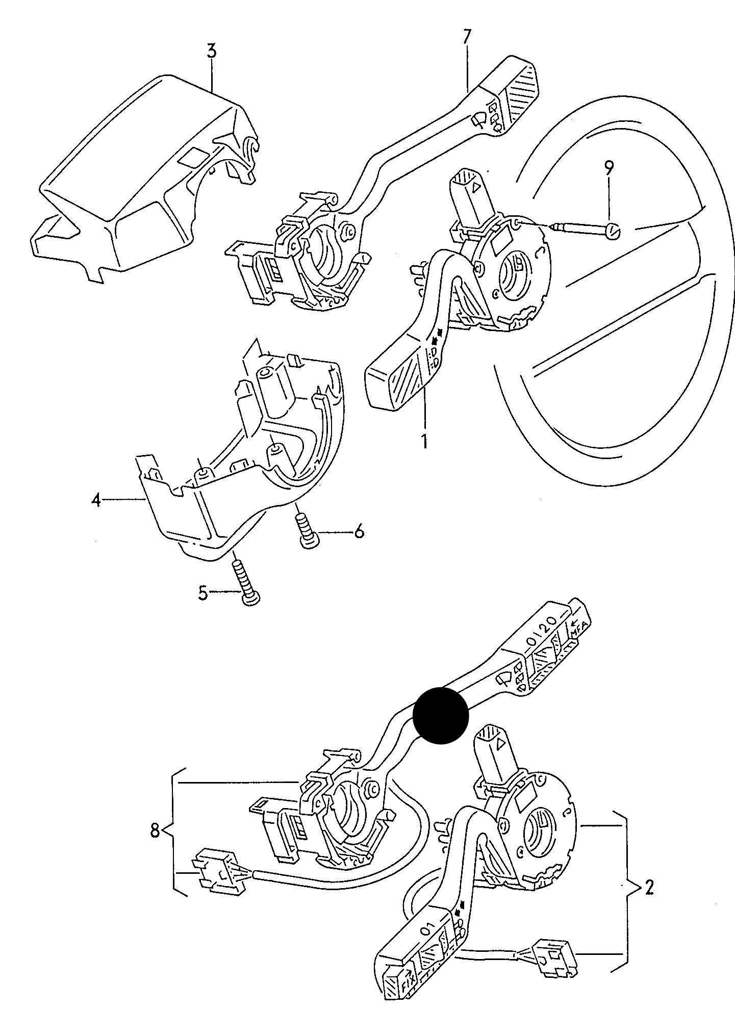 (item 8) 103841 Topran switch for windscreen wiper, wiper-washer and multifunction display actuation with storage lever Golf mk2 08/1989> F 1G-KW520 001>>* rhd