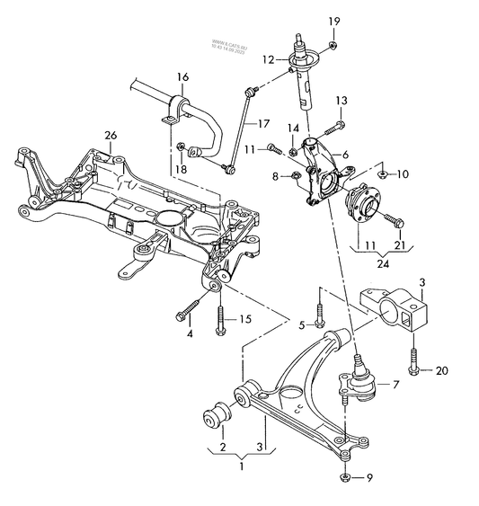 407-000 Tiguan Front wishbone / wheel bearing housing & anti-roll bar frt.-wh.dr.+ BWK,CCTA, CAVA,CAXA