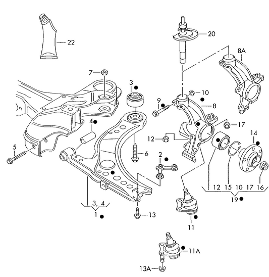 407-000 Golf mk4 (1J) Front wishbone, wheel bearing housing frt.-wh.dr.+ AXP,BCA,AHW, AKL,AEH,AVU, BCB,AZD 'Please select parts from links below-prices will update'