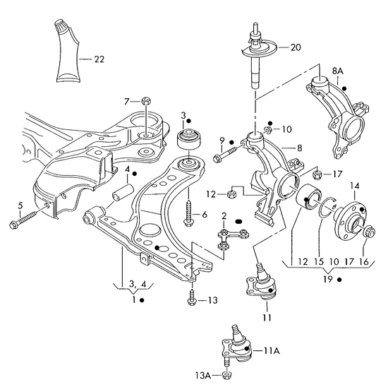 407-001 Golf mk4 (1J) Front wishbone, wheel bearing housing frt.-wh.dr.+ BAD,AQY,APK, AZG,AZJ,BEH, AUM,AGU,AUQ, AQN 'Please select parts from links below-prices will update'