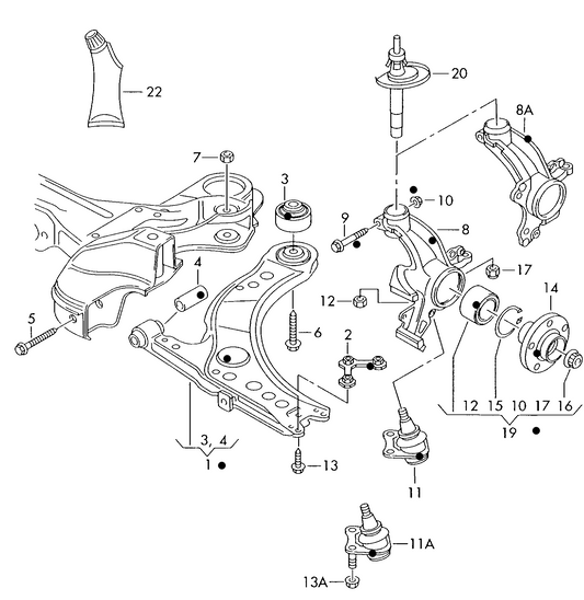 407-007 Golf mk4 (1J) Front wishbone. wheel bearing housing 4motion+ R32 'Please selecct parts from links below-prices will update'