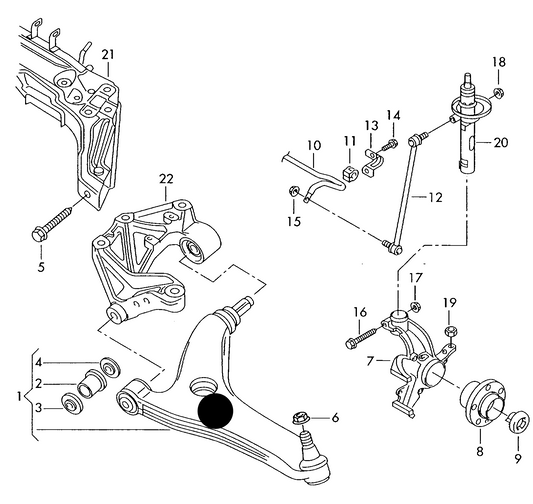 (item 1) 4-1141 R/H Complete wishbone Audi A2 mid 2003>