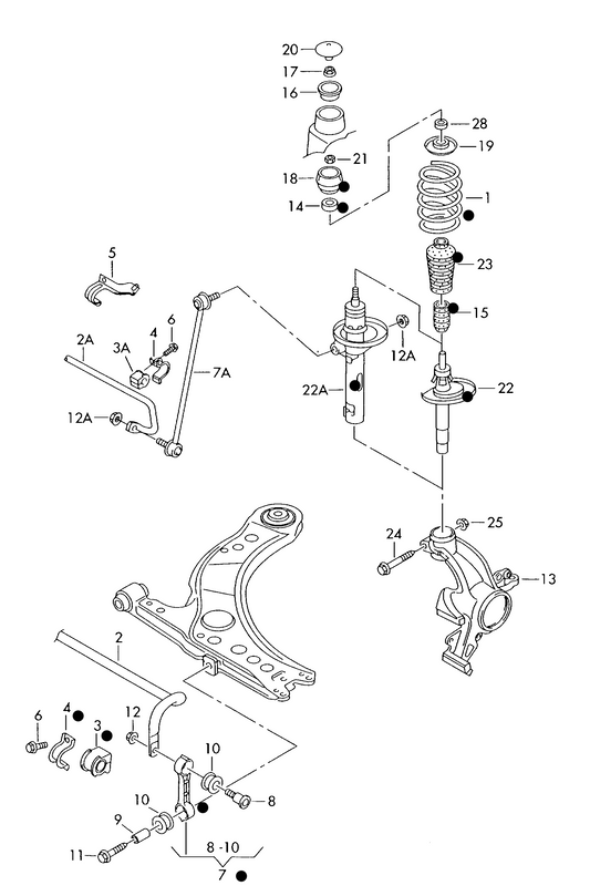 411-000 Golf mk4 (1J) Front suspension shock absorbers anti-roll bar frt.-wh.dr.+ BCA,AHW,AKL, AEH,BFQ,BCB, BAD,AQY,APK, AZJ,BEH,AUM, AGU,AUQ,AQN 'Please select parts from links below-prices will update'