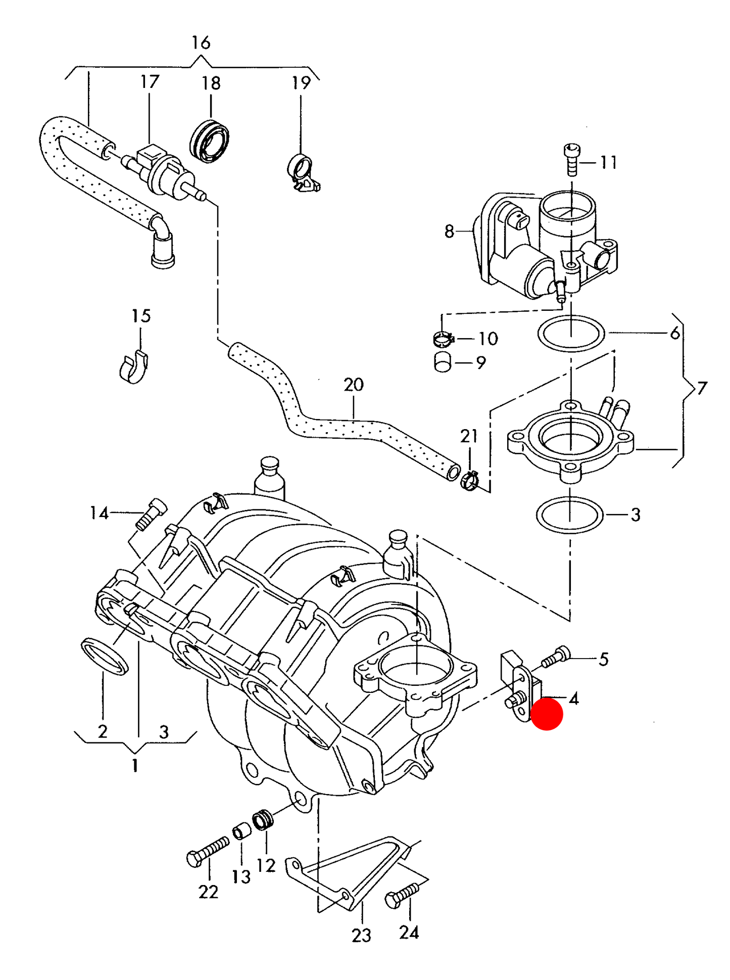 (item 4) 111425 VDO-Siemens Map Pressure Sensor 3-cylinder: AWY,BMD, 1.4, 2.0fsi