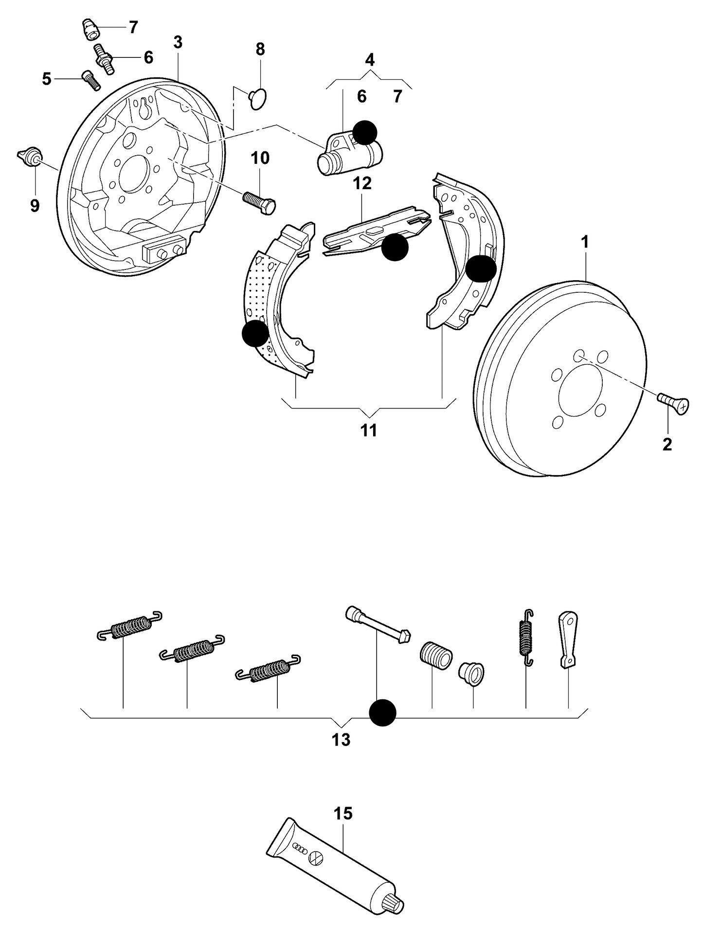 (item 11A) 103075KP1 Meyle Rear Brake Shoe Set & Wheel Cylinder Kit 200mm Various VAG