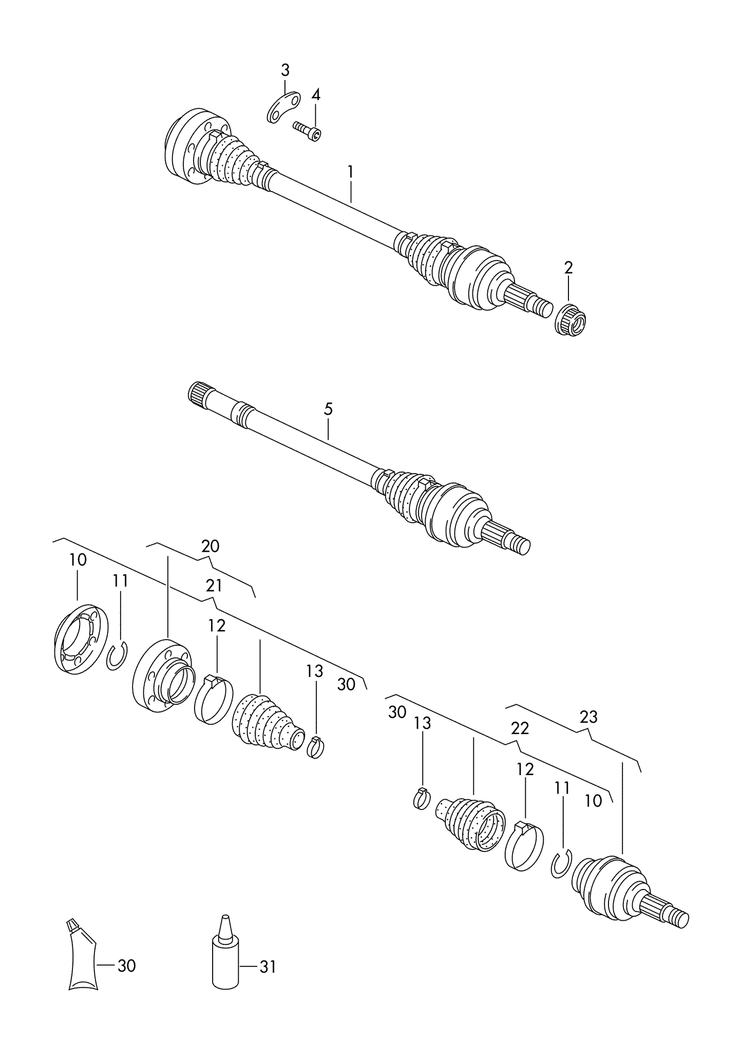 501-010 Touareg 7L Rear drive shaft for models with no differen- tial lock 5-cylinder+ PR-1Y0