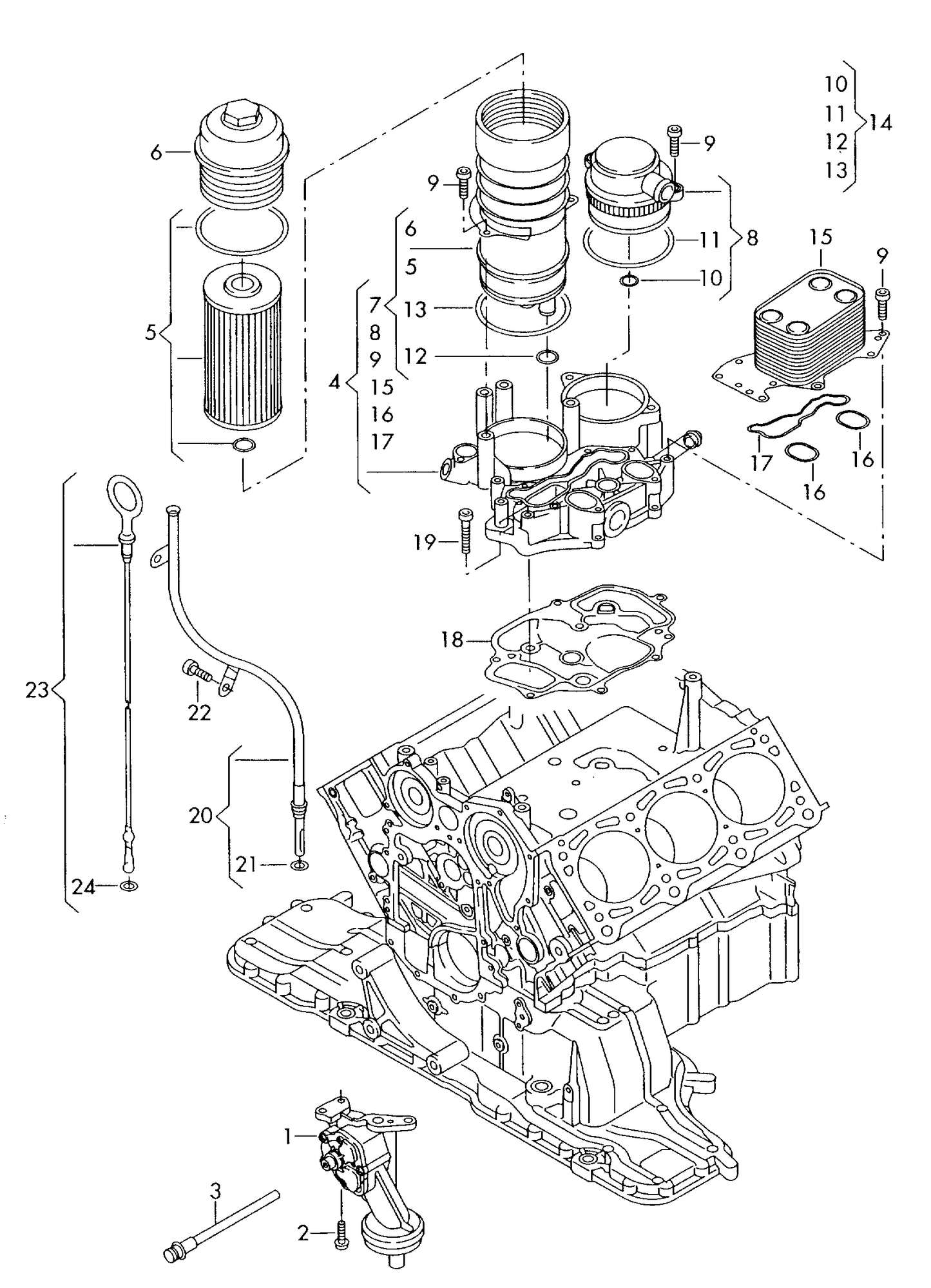 (5) 112938 BOSCH Oil Filter Various VAG engine 2008> including 6-cylinder+ diesel eng.+ BKS,BUN,CASA CASB,CASC, CATA
