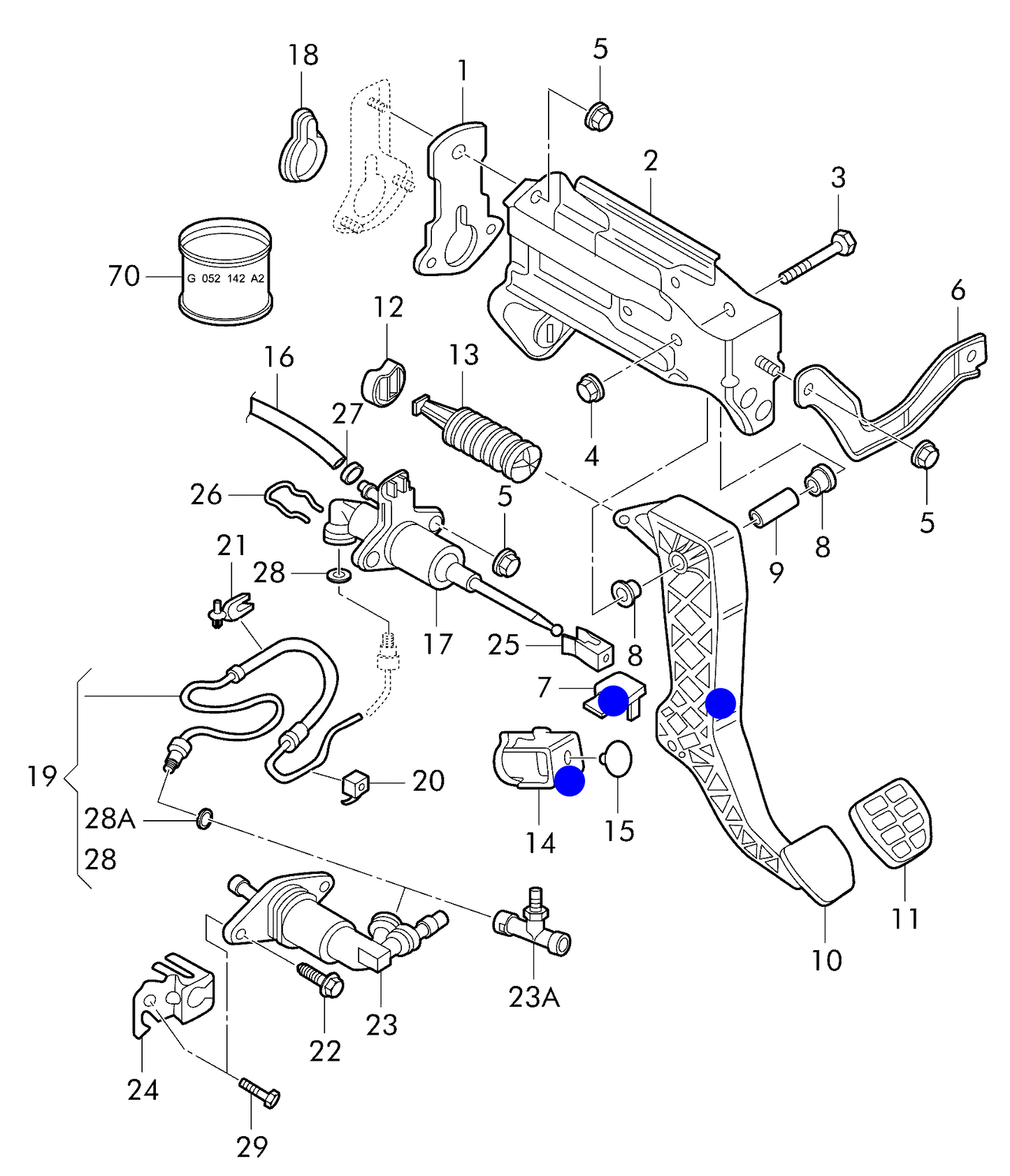 1J2.721.319CS Genuine RHD Clutch Pedal & Clips VAG 97> Righthand drive only!!