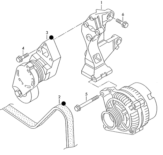 903-030 Audi A2 1.4tdi 2000>2005 connecting and mounting parts for alternator poly-v-belt diesel eng.+ AMF,ANY,BHC, ATL ‘Please select parts from links below, prices will update’