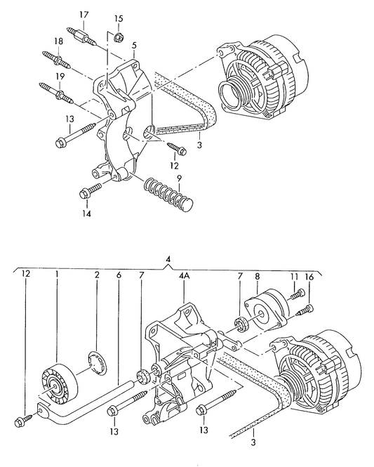 903-045 T4 7D 1.9 connecting and mounting parts for alternator 4-cylinder diesel eng.+ ABL 'Please select parts from links below-prices will update'