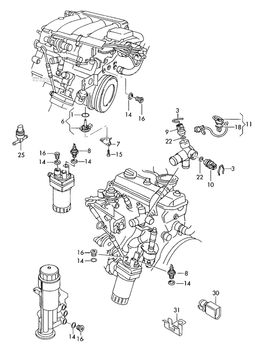 919-040 Tiguan switches and senders on engine
