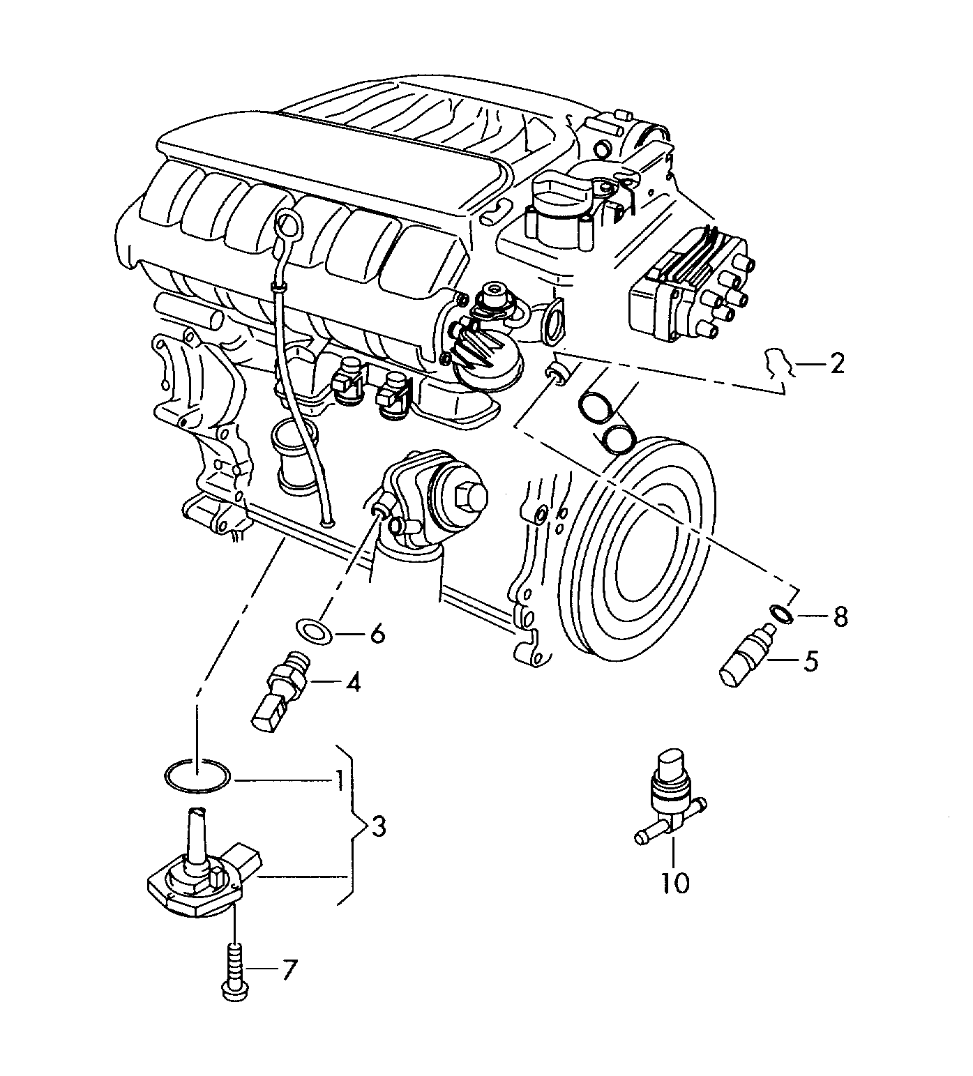 919-050 Touareg 7L switches and senders on engine 5-cylinder