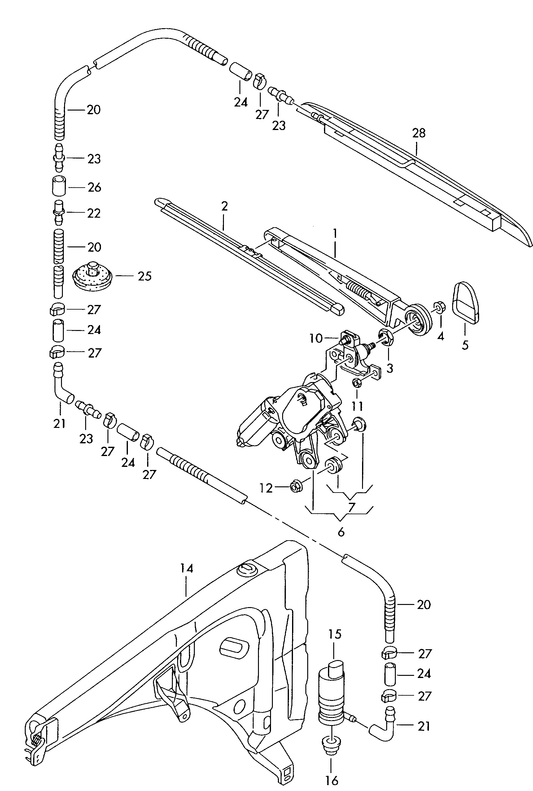 955-025 Touareg 7L wiper and washer system for rear window