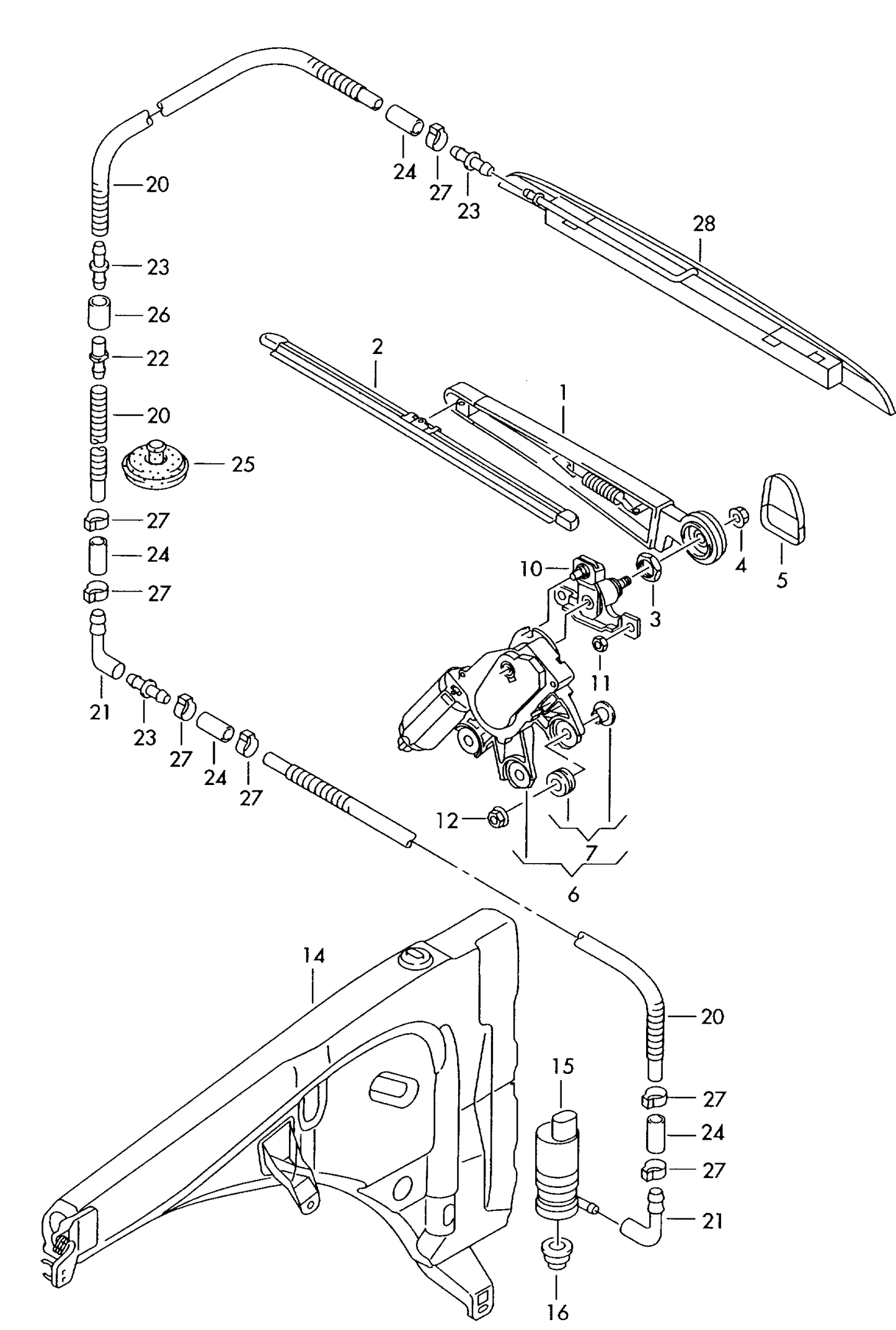 955-025 Touareg 7L wiper and washer system for rear window