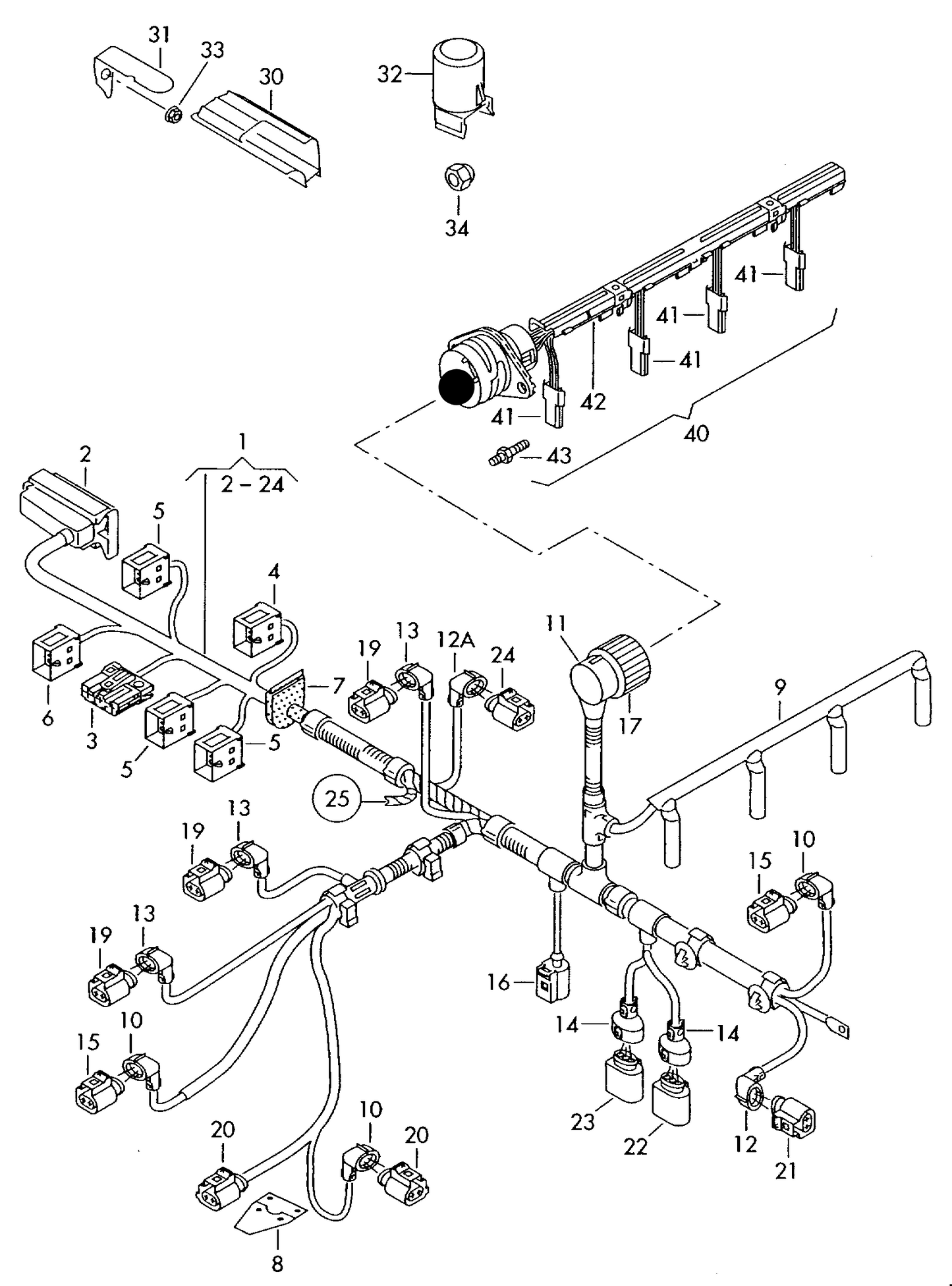 (Item 40) 119247 Metzger OE Quality Wiring Harness for fuel injectors T5 1.9 AXB,AXC