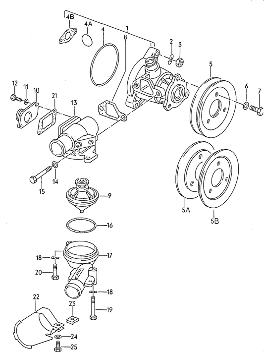 016-005 T25 1.9 coolant pump, thermostat housing DF,DG,DH,EY, GW  "Choice parts from list below"