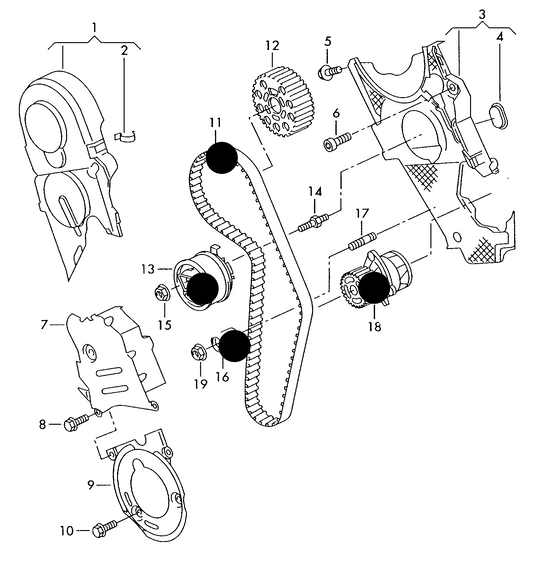 (items 11,13,16+18) 114373KP3 Cambelt Kit & Water Pump 1.6/2.0TDI 'CR' 16V 2008>2019 CFFA, CFFB, CFFE, CFGB, CFGC