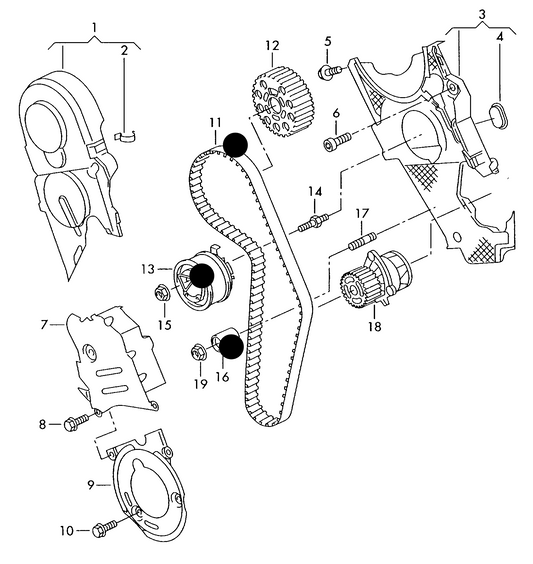 (ITEMS 11,13+16) 111205 Cambelt Kit '3pc' excl damper VVarious VAG engines including AWT,AWM,ALT,