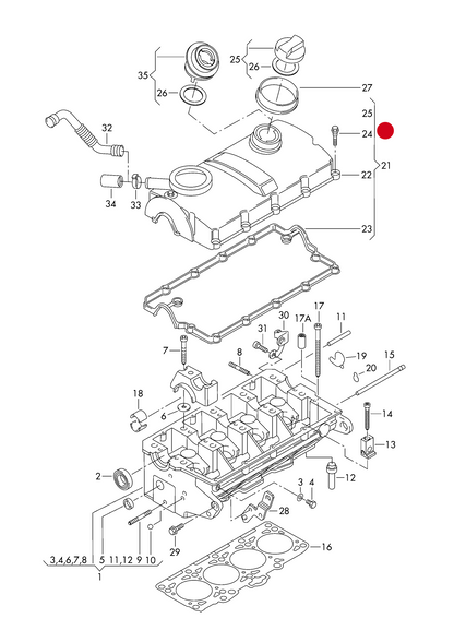 (24) 118172 GENUINE ROCKER COVER BOLT T5 1.9TDI BRR/BRS only 'Special order 1-2 days'