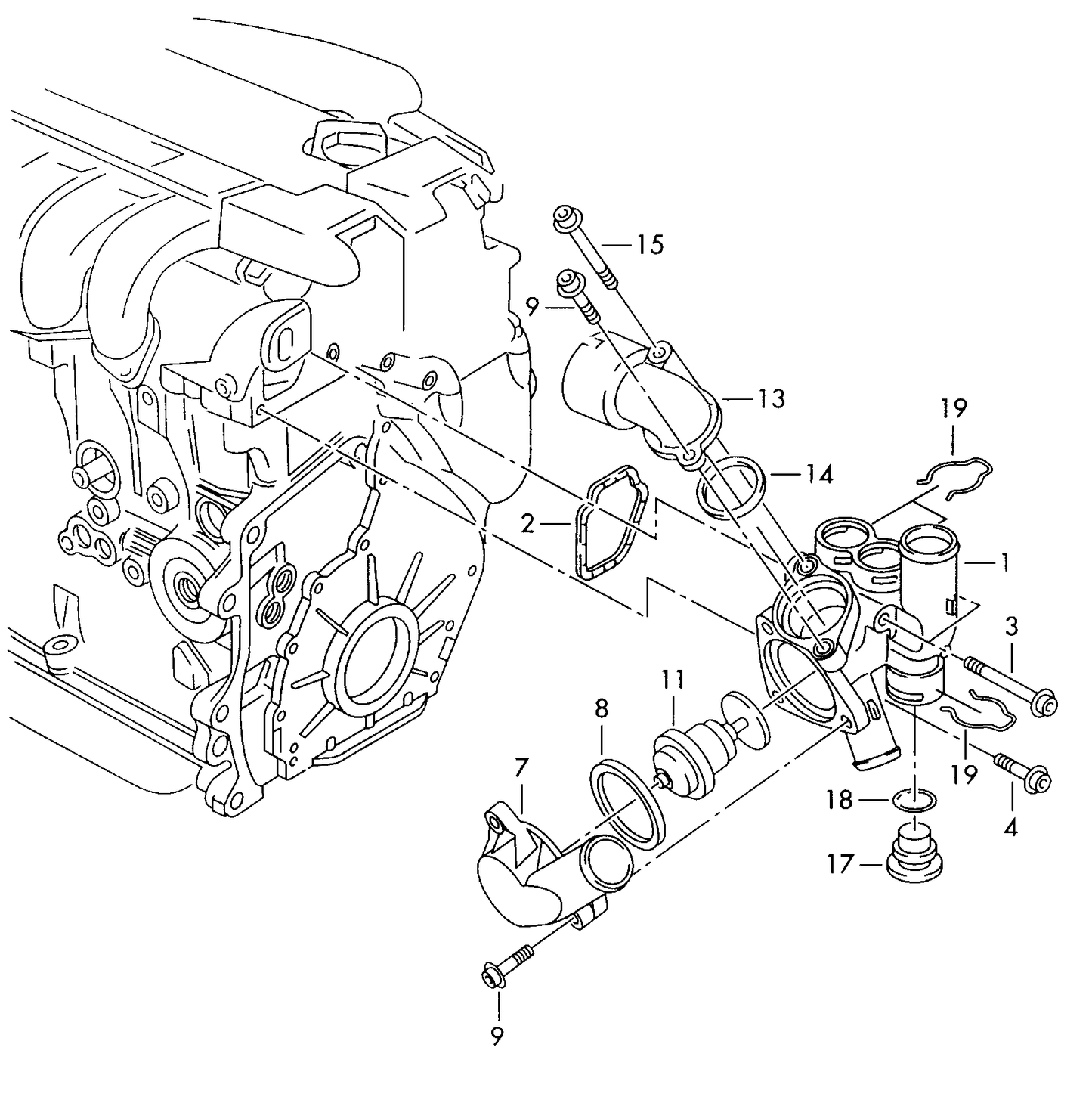 (11) 101583 OE Thermostat 80oC T4 2.4D AAB for 5 speed manual transmiss. for vehicle use in warm climates /2.8 VR6 & 2.4D/2.3 V5