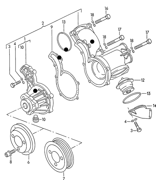 (item 2) 100715 Meyle Water pump & Housing with seals 1.6/1.8 8V 85>