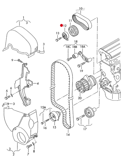 (12) 108254 INA Tensioner Pulley for timing belt, drive for second camshaft  1.4-1.6 16V