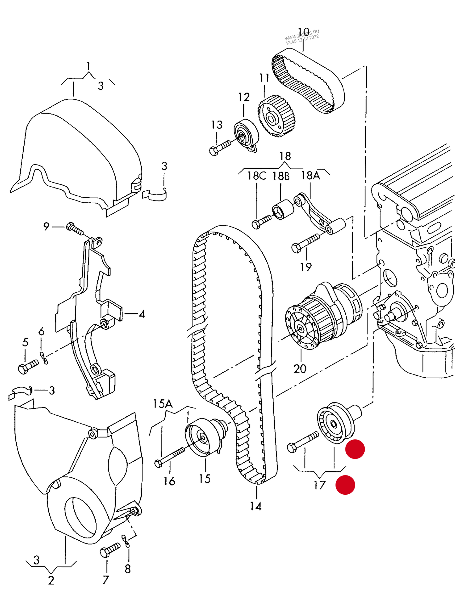 108255 INA Idler Pulley for timing belt, with bolt