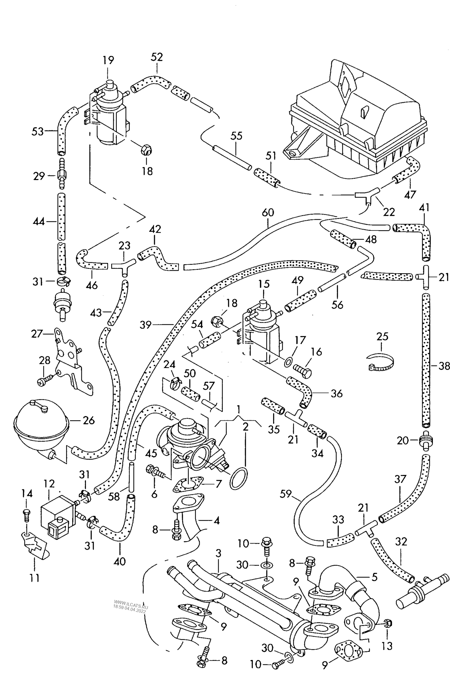 131-014 Passat 3B vacuum system exhaust gas recirculation diesel eng.+ AVF,AWX 1.9ltr.