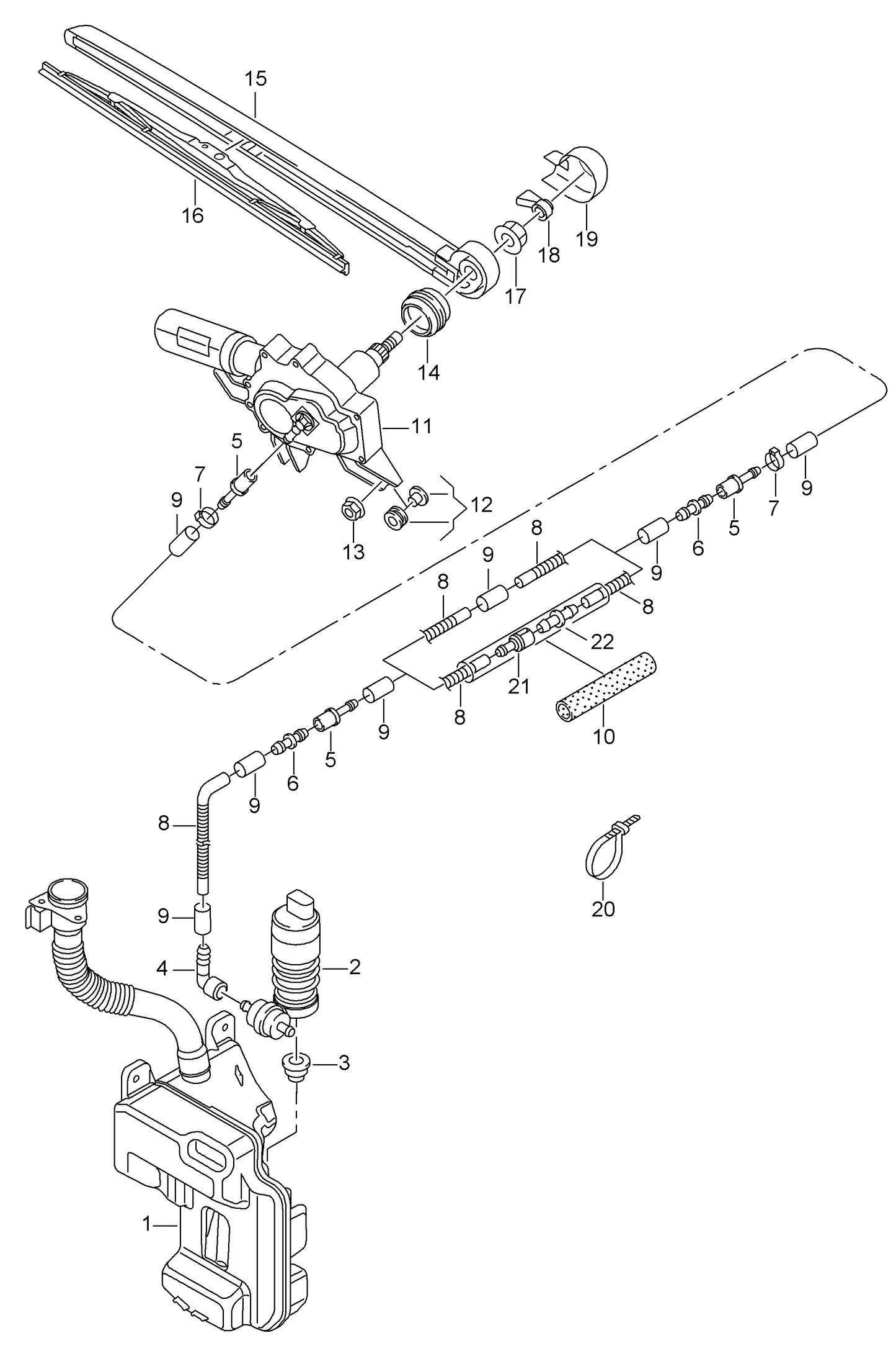 (15) 108660 Rear wiper arm & blade with cap Audi A3/S3/RS3 2013>2017