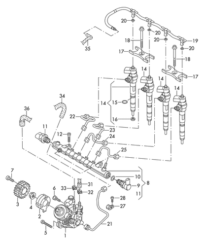 (19) 118578 Fuel return pipe & clips Diesel Common Rail