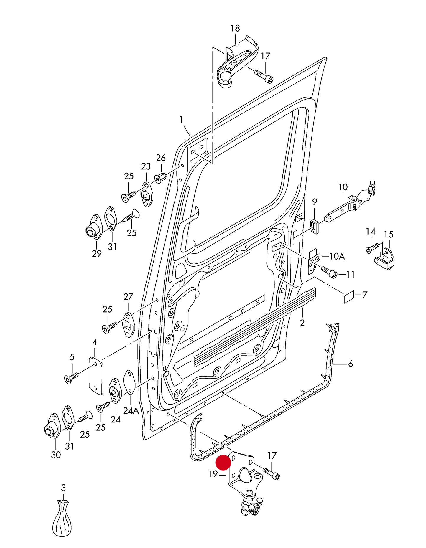 (19) 115394 Roller guide for L/H sliding door lower (Older version) PR-5Q2