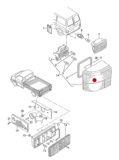 (1) LL9086 Tail Lamp Cluster Offside (Right) VW T4 1990–2003 w/o Bulb Holder