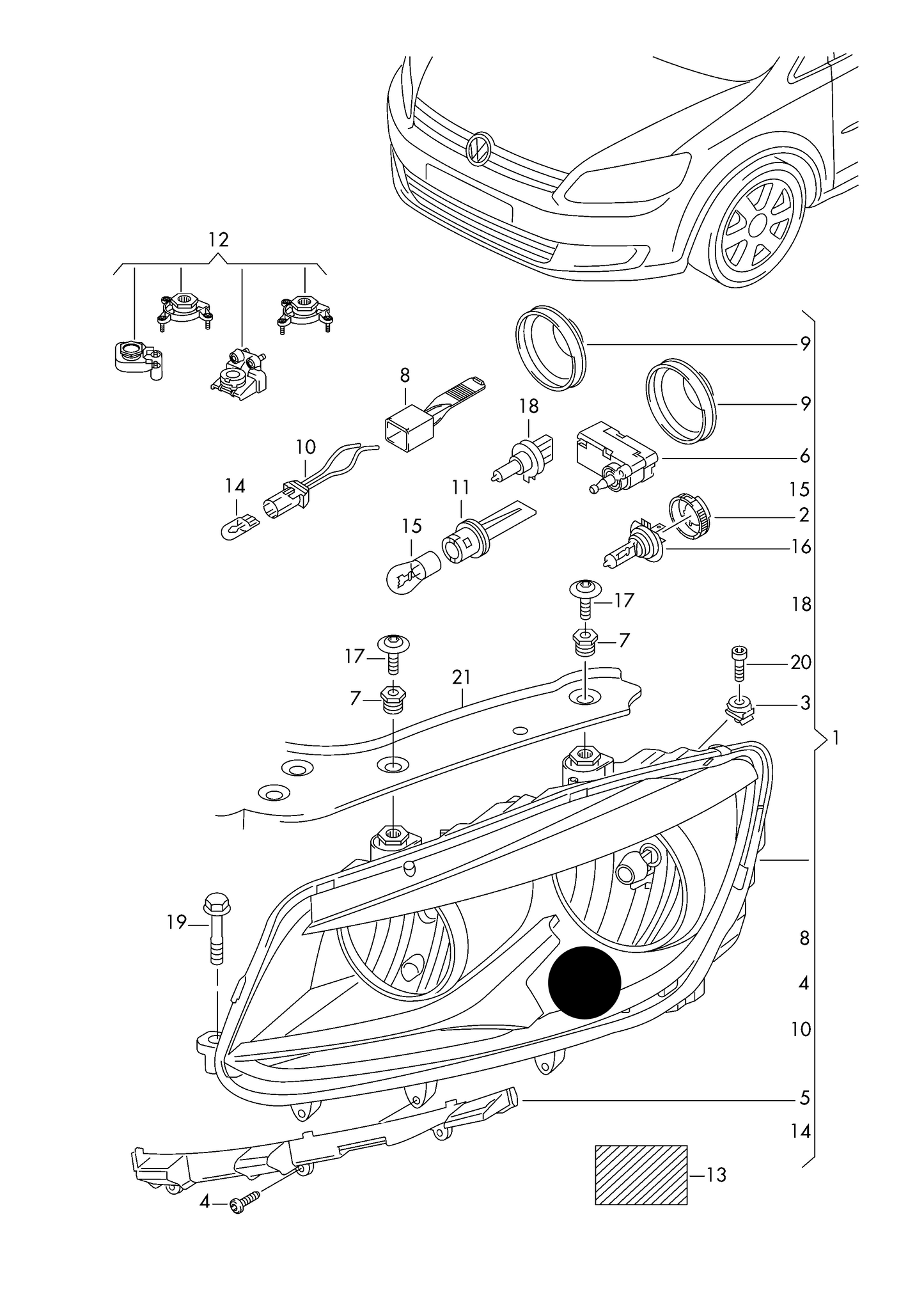 (ITEM 1) MHL7072 Left OEM Headlamp H7,H15,PW21