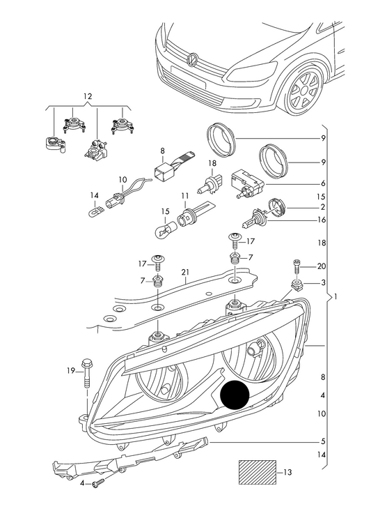 (ITEM 1) MHL7072 Left OEM Headlamp H7,H15,PW21