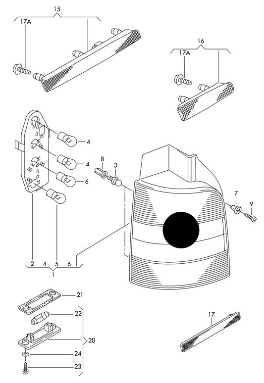 (ITEM 1) LL9044 O/S Rear lamp without bulb holder T5 for vehicles with large tailgate