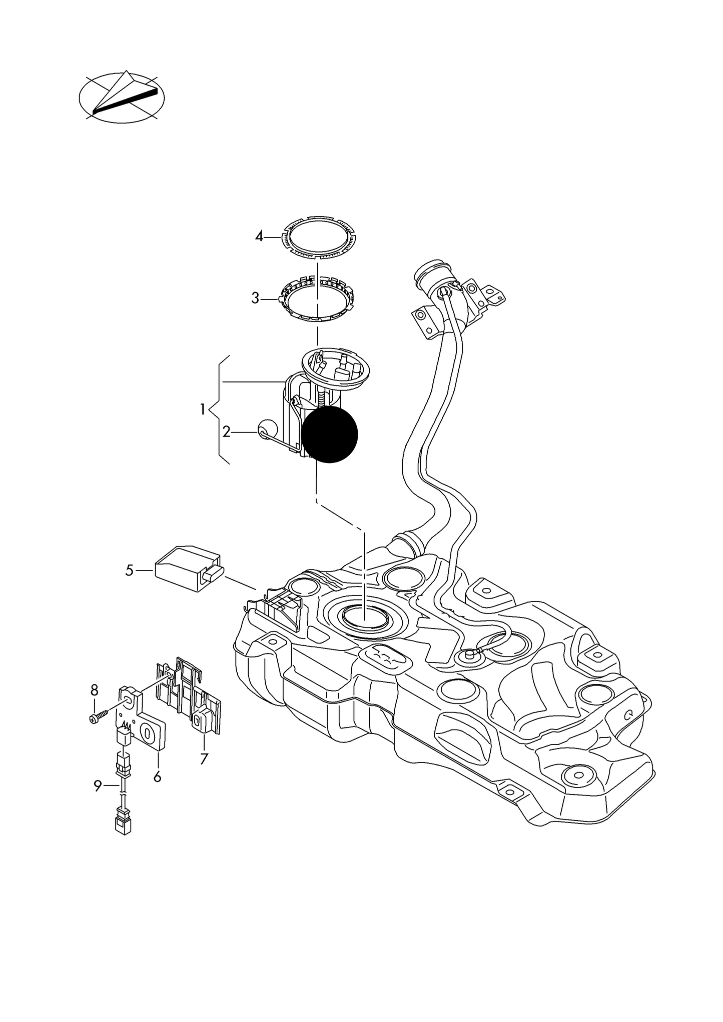 (ITEMS 1+2 ) 630679 In-tank Fuel pump & Sender diesel eng. PR-0F5,1A8 1E0