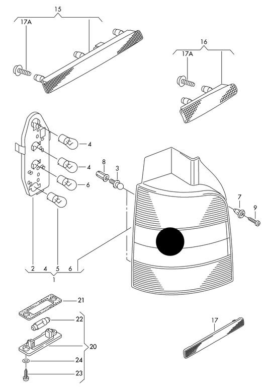 (ITEM 1) LL9045 N/S Rear lamp without bulb holder T5 for vehicles with large tailgate