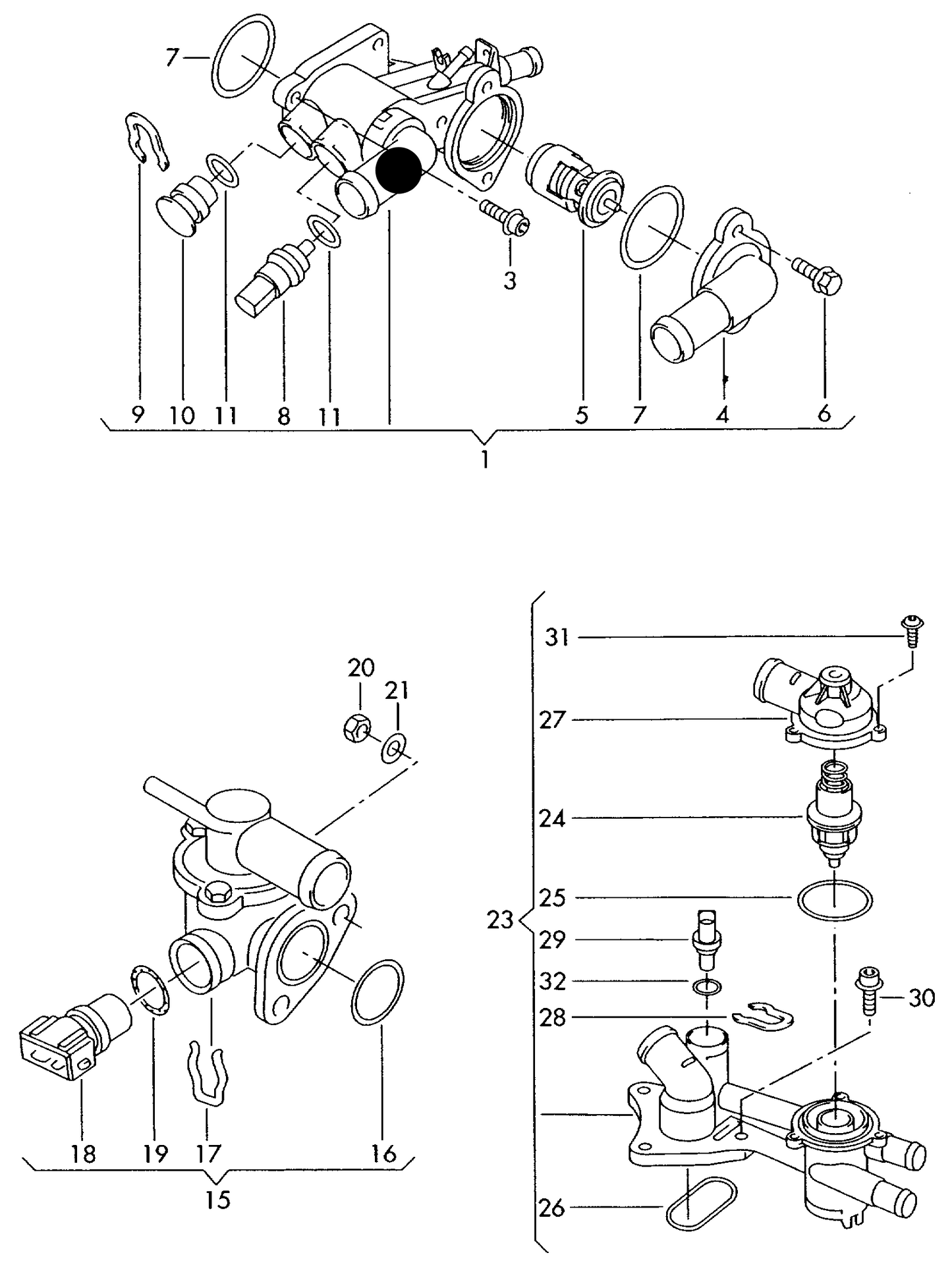 (1) 111176 Thermostat Housing with sensor, seal and thermostat 1.4 BXW